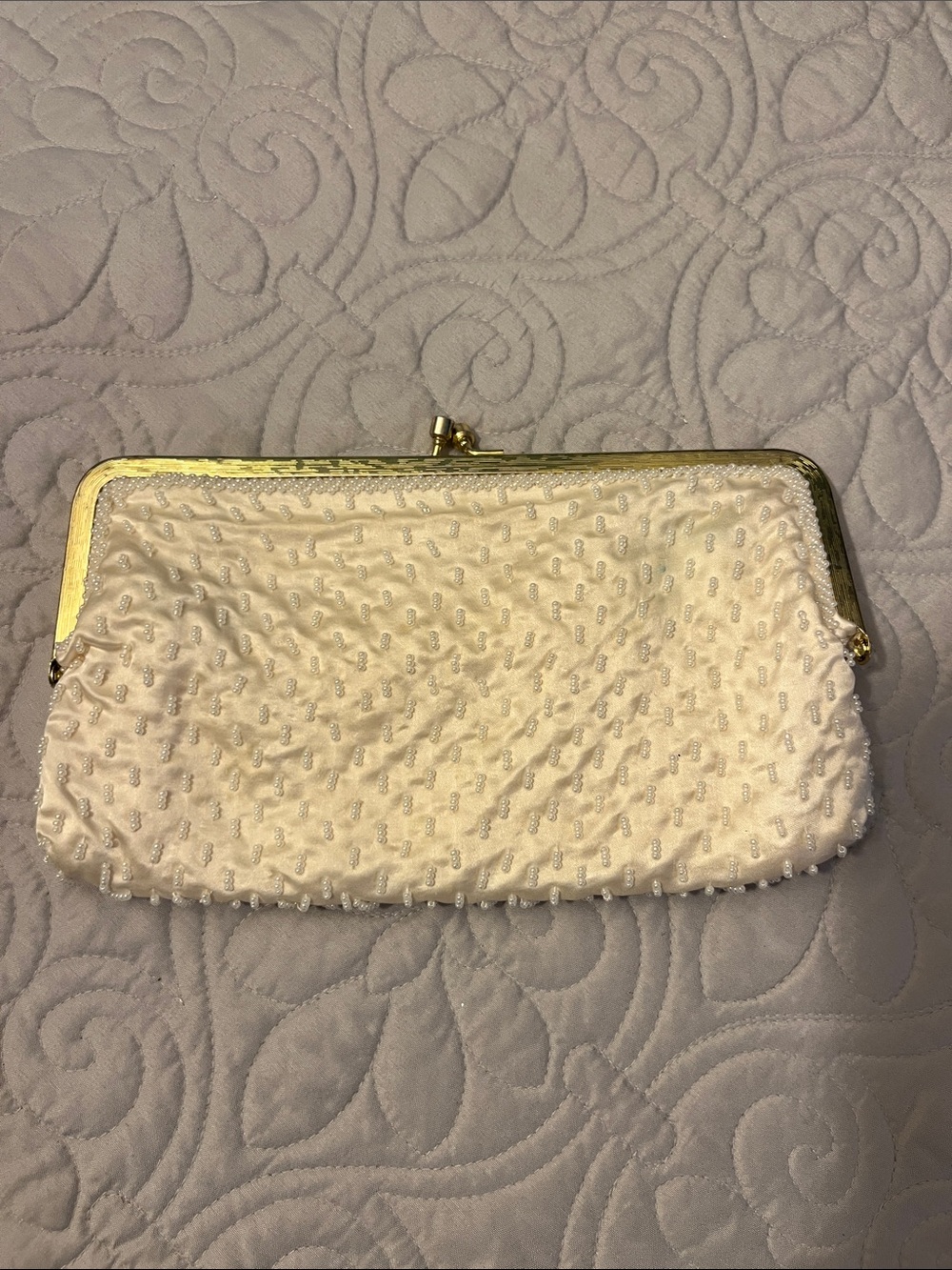 Walborg Ivory Beaded Clutch with Gold Frame